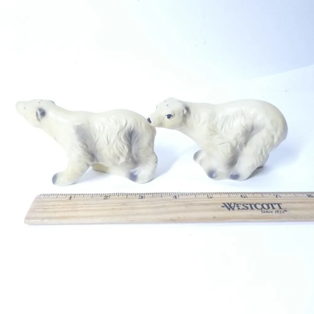 Polar Bear Salt Pepper Shakers Set Vintage Chalkware MCM